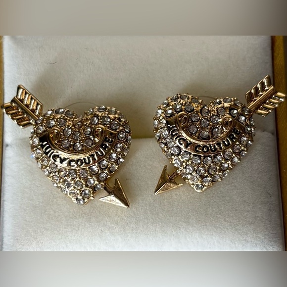 Juicy Couture LA Puffed Arrow Heart Crystal Earrings Gold-Tone NWOT - Picture 3 of 5